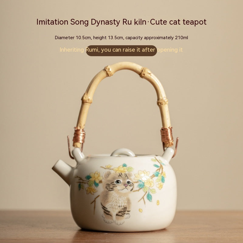 Ru Ware Cute Cat Loop-handled Teapot