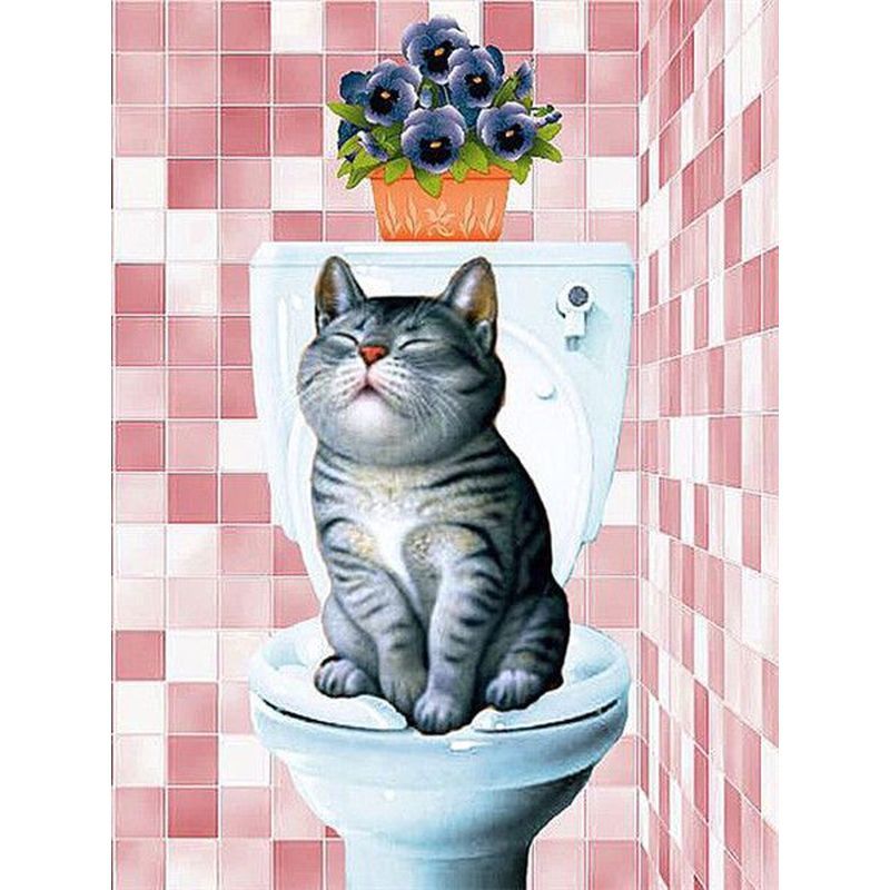 Adult Digital Painting Toilet Cat Picture Home Decoration