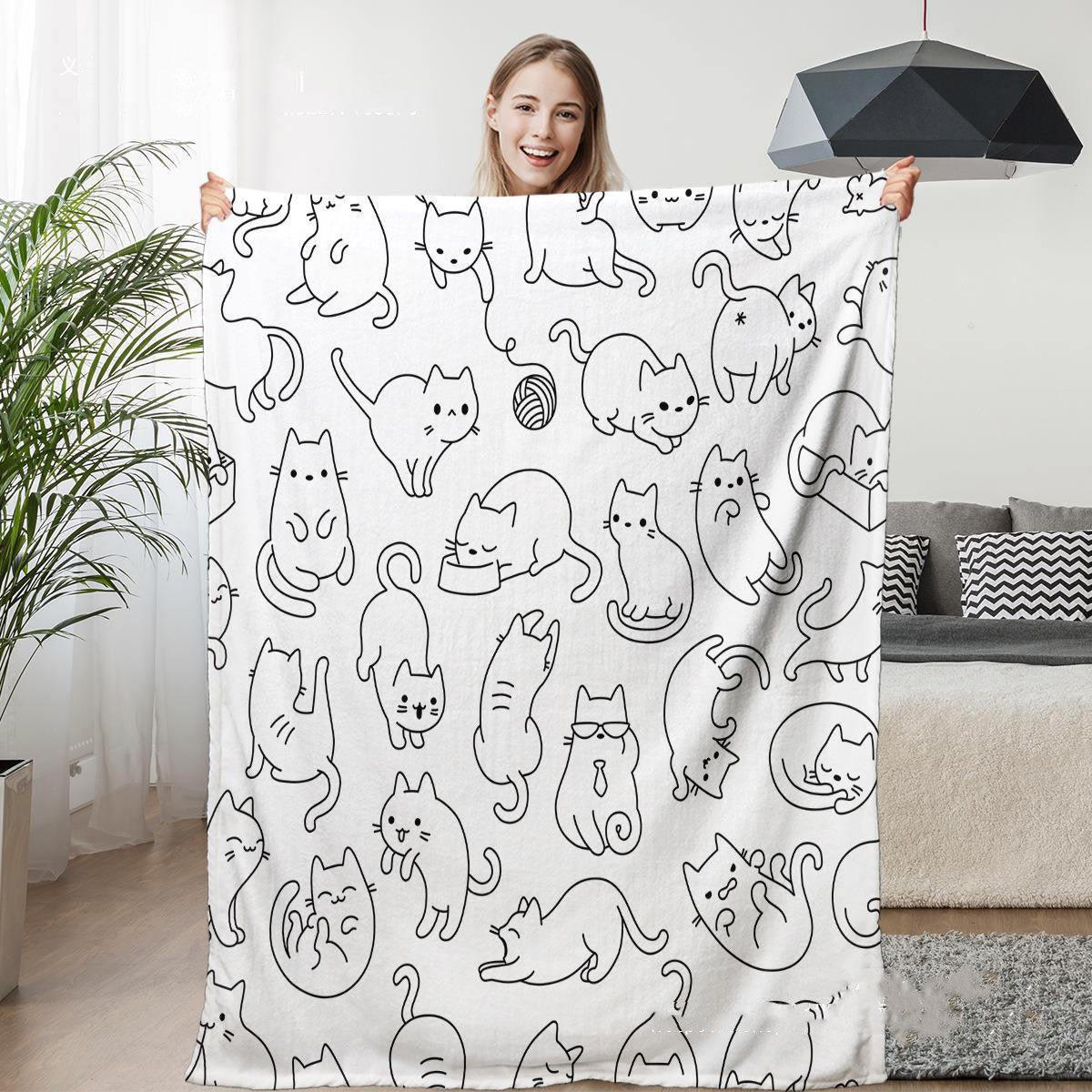 Cute Cat Digital Printing Flannel Blanket