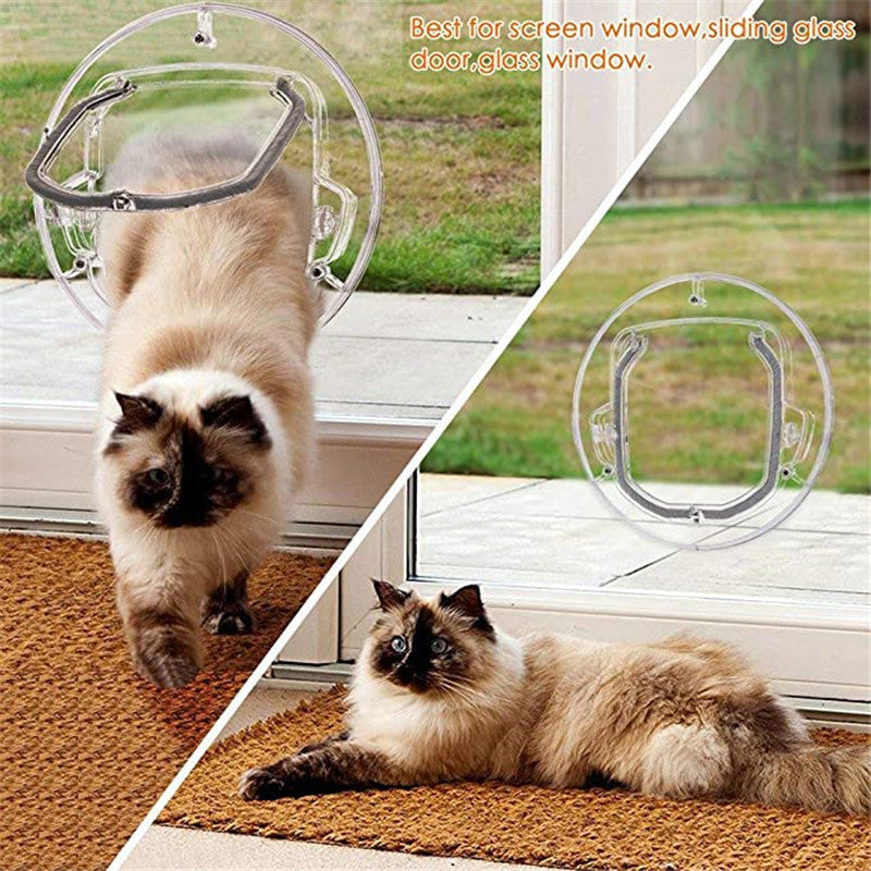 Round Pet Door For Cats Small Dogs Cat Door Flap Door For Screen Glass Window 4 Ways Round Transparent Pet Dog Cat Flap Door