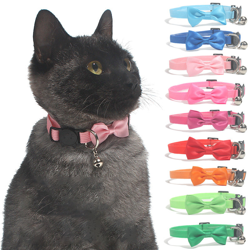 Pet Bow Collar Nylon Webbing Multicolor Adjustable Belt Bell Pet Jewelry Cat Collar Safety Buckle