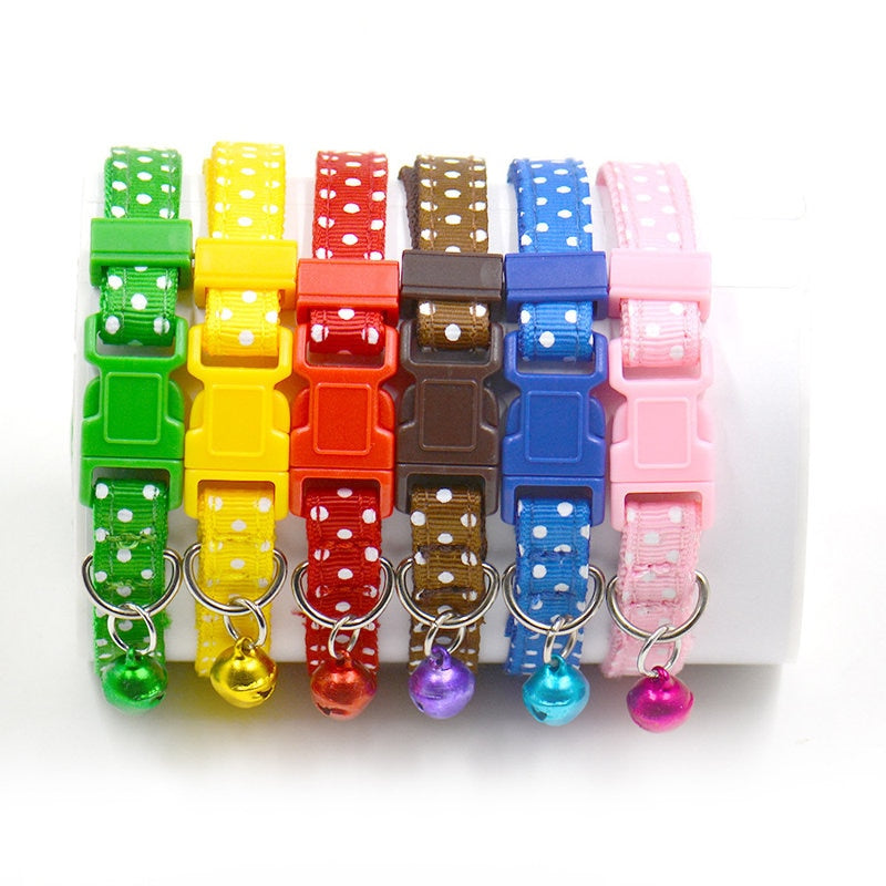 1Pc Adjustable Dot Printed Cat Collars Cat Kitten Pets Supplies With Bell 6 Colors