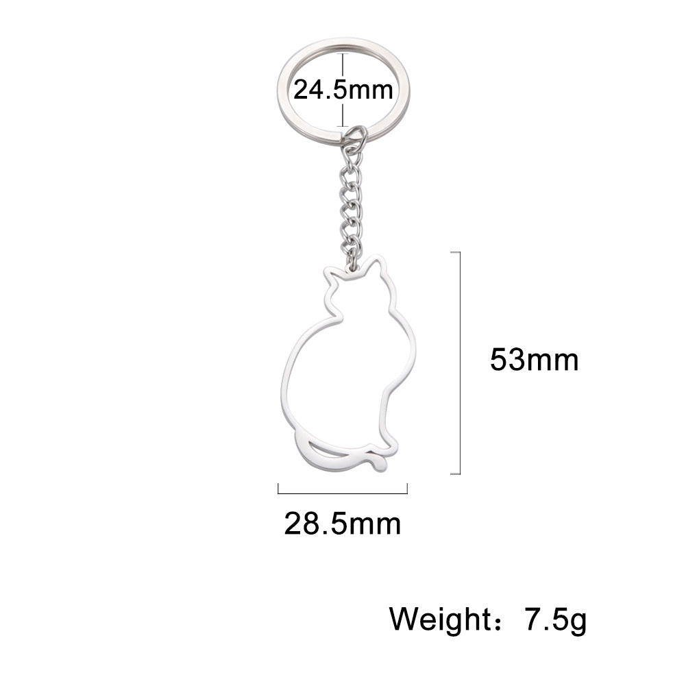 Cute Cartoon Animal Hollow Cat Pendant 304 Material Stainless Steel Key Ring