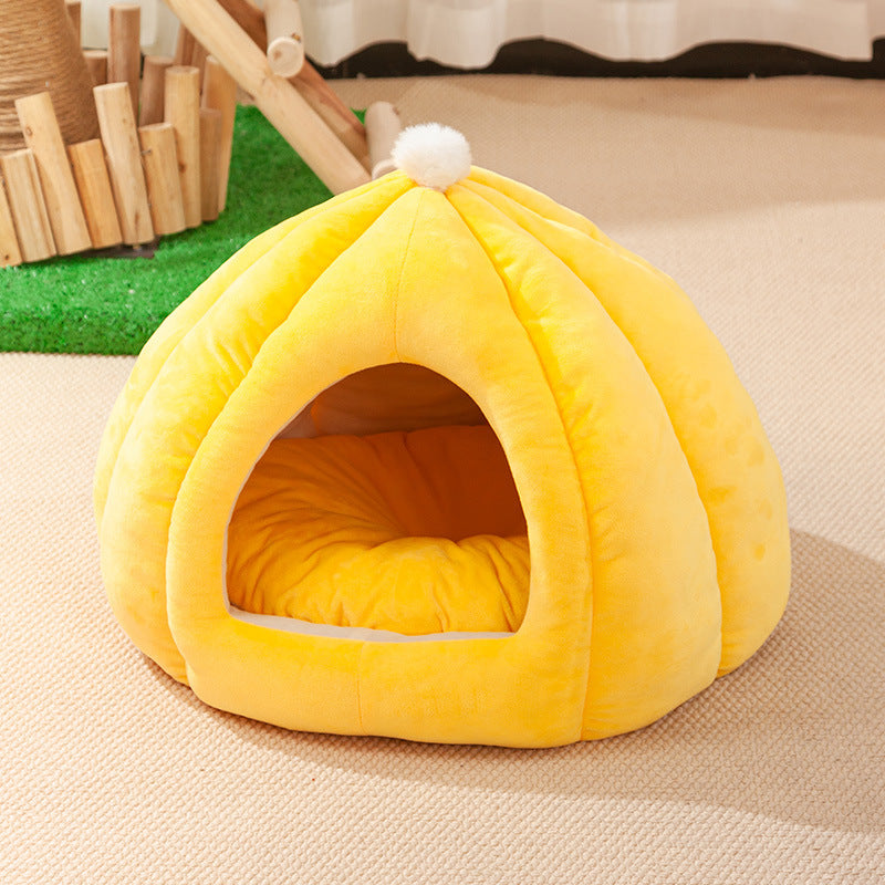 Cat Litter Winter Warm Closed Cat Litter Cute Pumpkin Kennel High Elastic PP Cotton Pet Cat Supplies