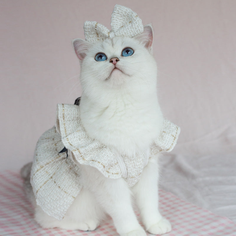 Woven Flying Shoulder Sleeve Skirt Cat Pet Clothes