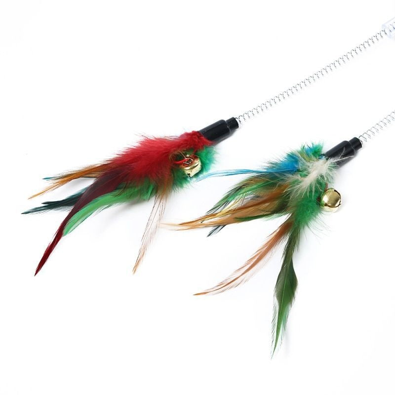 Suction cup, spring, chicken feather, cat teaser stick, swaying, self elevating tool, cat toy with sounding bell