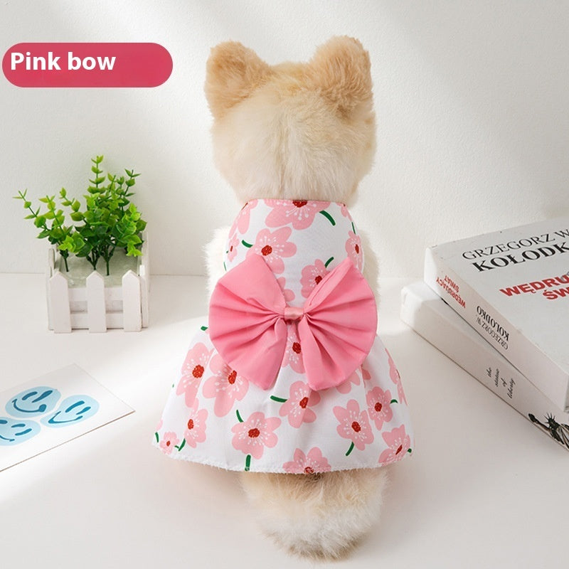 New Summer Ultra-thin Cool Pet Clothes Cat Pet Fashion Floral Butterfly Knot Princess Dress