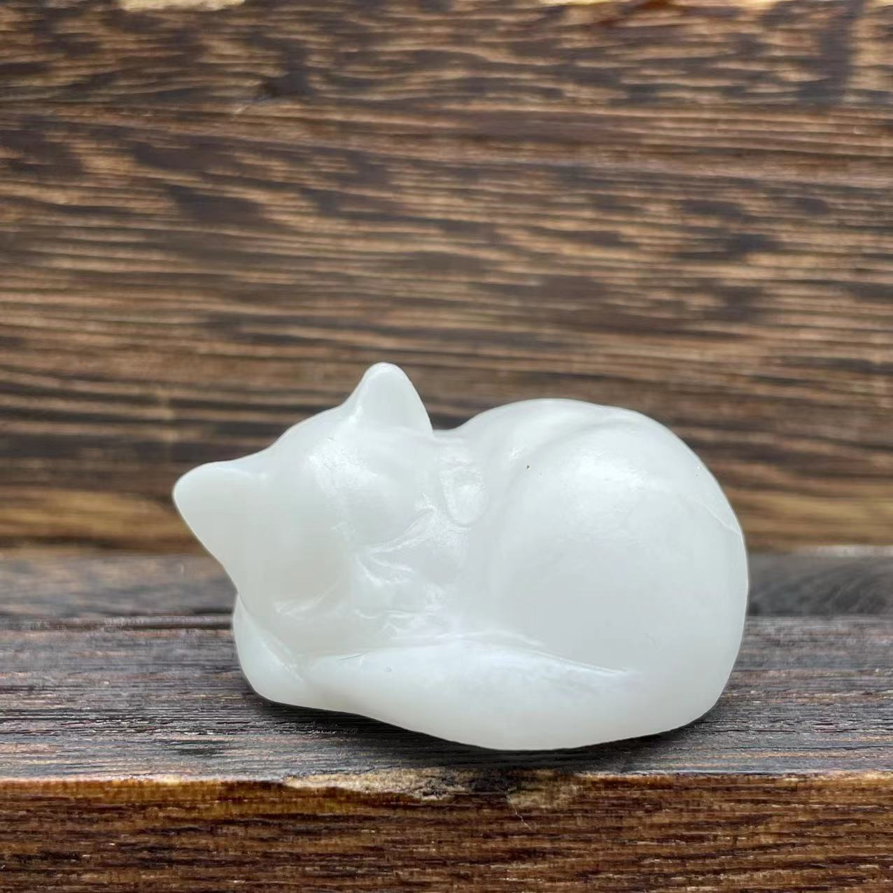 Half Gemstone Carved Sleeping Cat