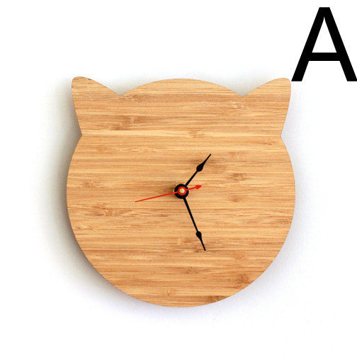 Bamboo Wood Cat Cat Wall Clock Quartz Clock Wall Hanging Watch Mute