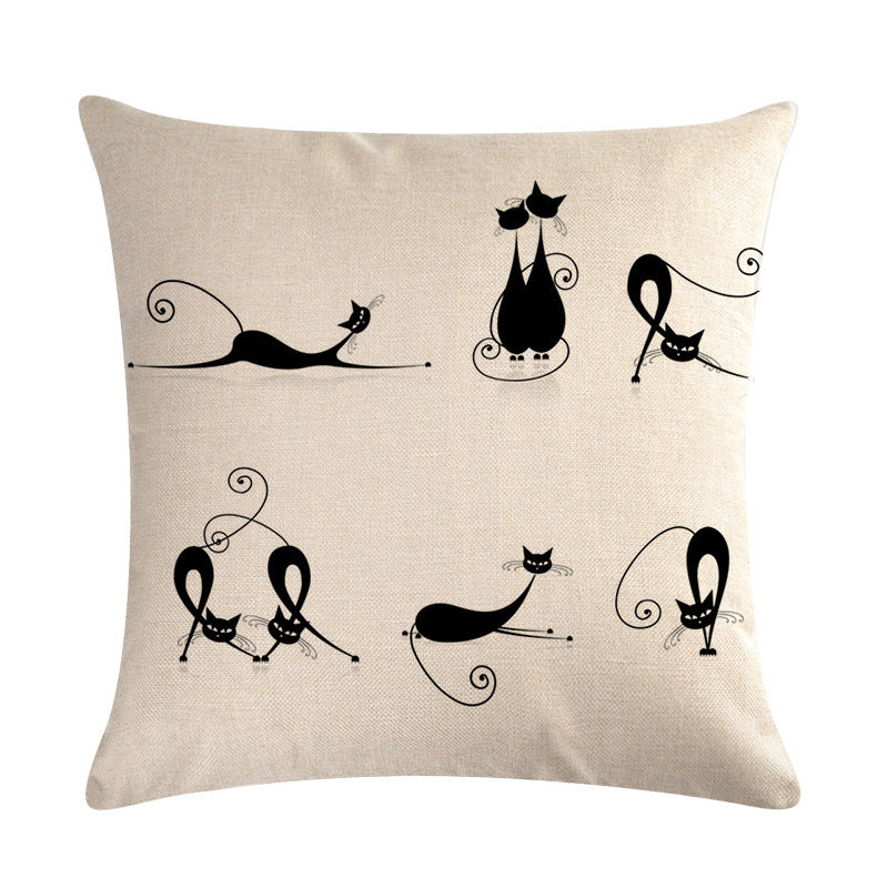 Little black cat series linen pillowcase