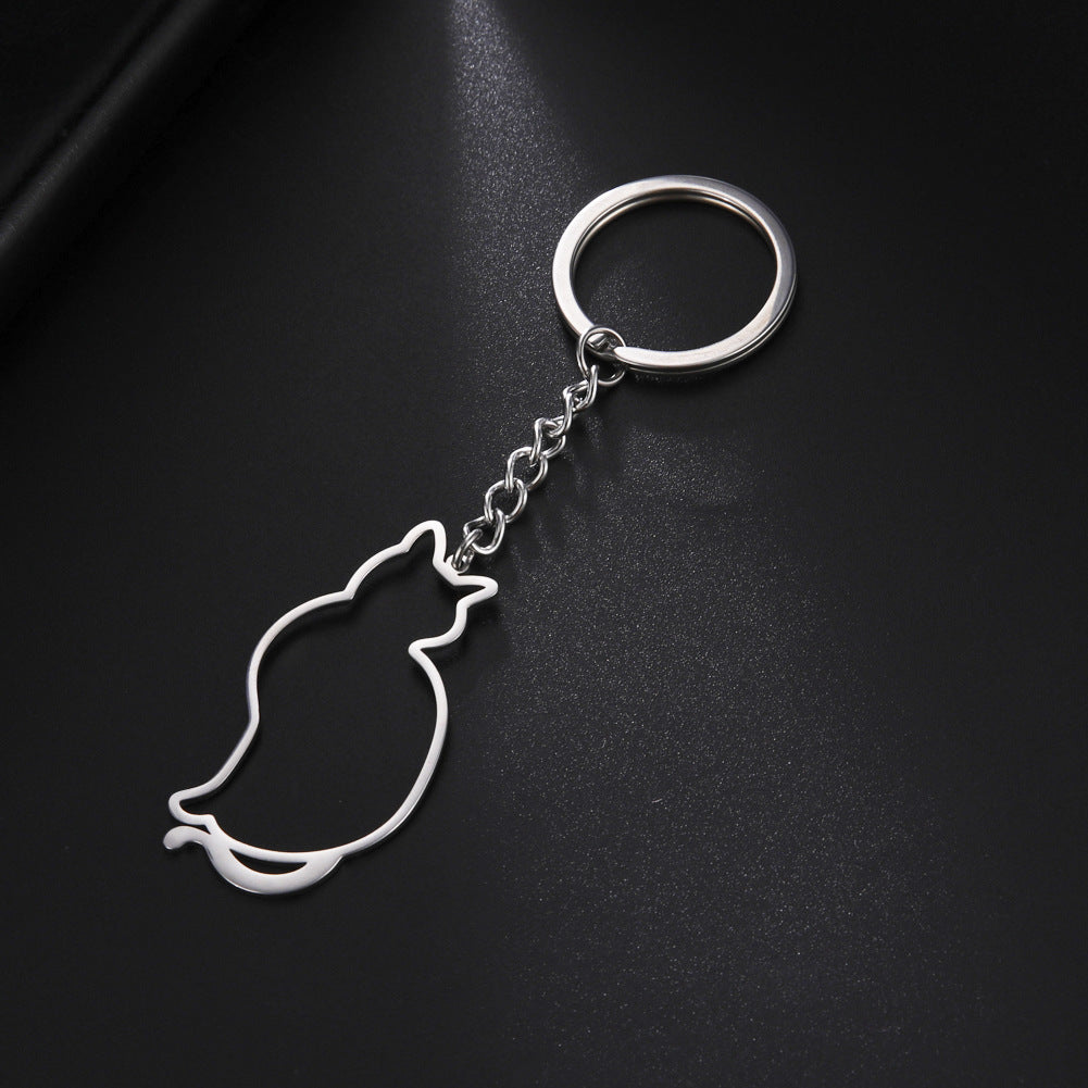 Cute Cartoon Animal Hollow Cat Pendant 304 Material Stainless Steel Key Ring