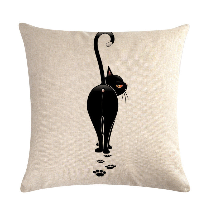 Little black cat series linen pillowcase