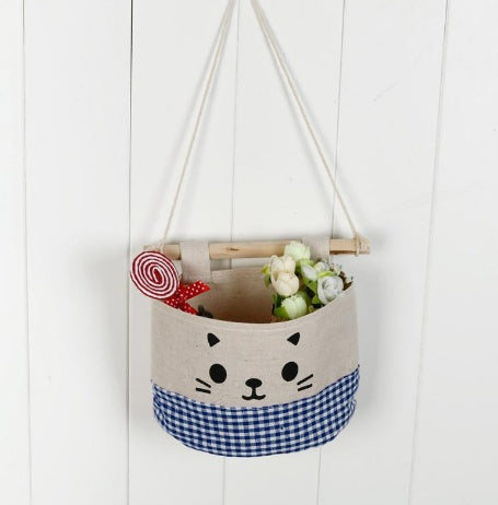 Linen Cat Hanging Storage Bag