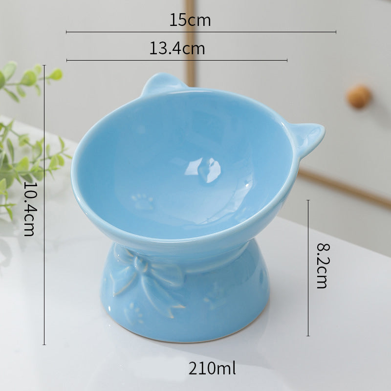 Cute Ceramic Cat Bowl Tall Cat Food Bowl