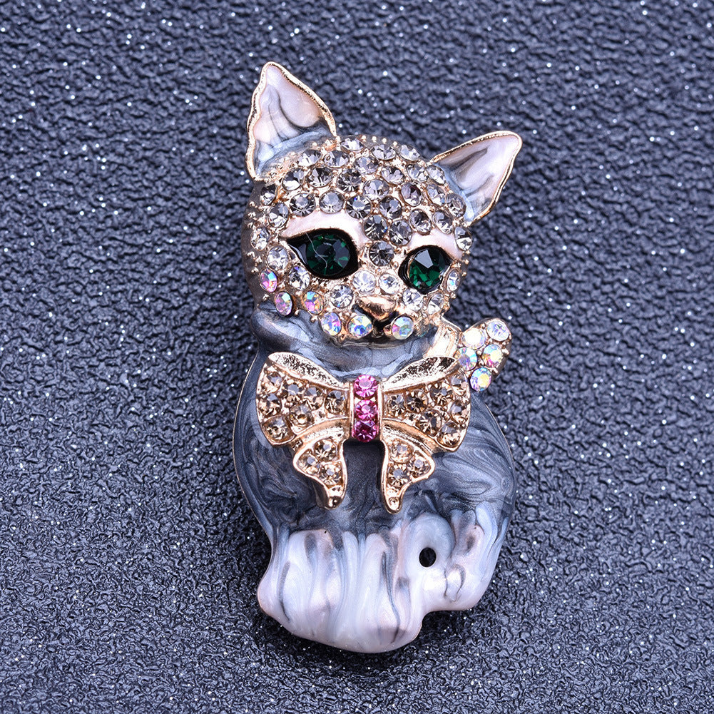 Lively Pride Cat Brooch for Party Shell Metal Crown Blue Crystal Enamel Pin Black Animal Brooch for Women Jewelry Accessories