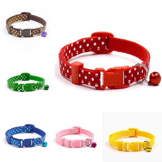 1Pc Adjustable Dot Printed Cat Collars Cat Kitten Pets Supplies With Bell 6 Colors