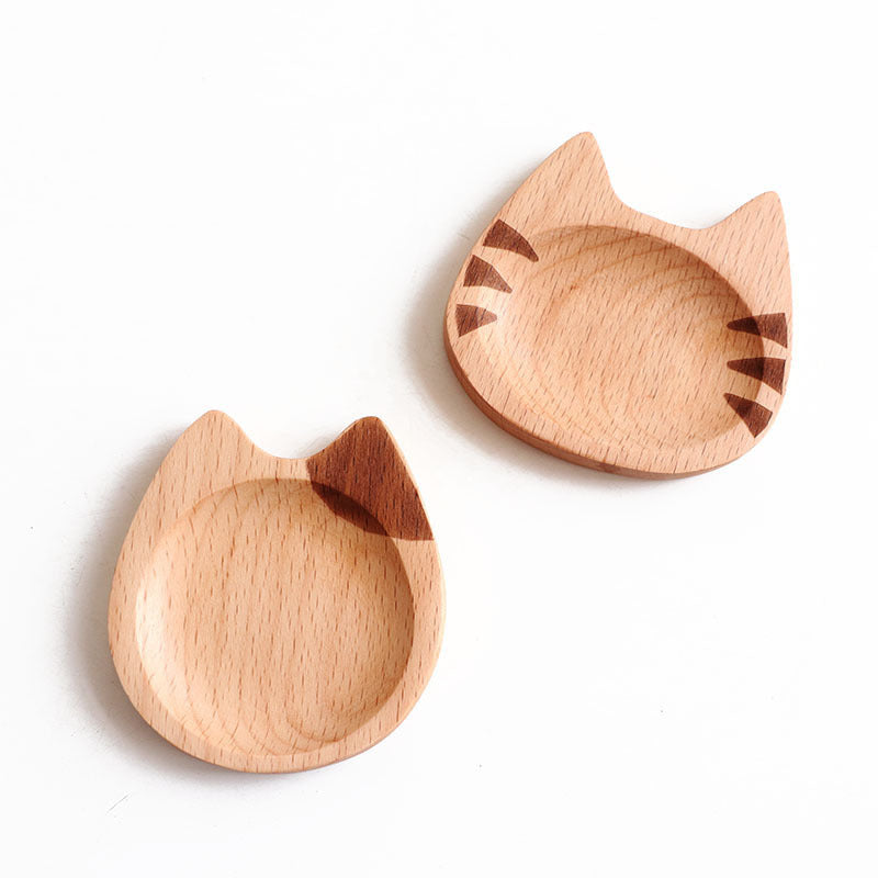 Cat solid wood dish