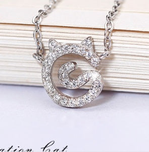 S925 sterling silver cute cat necklace Korean fashion silver jewelry three-piece