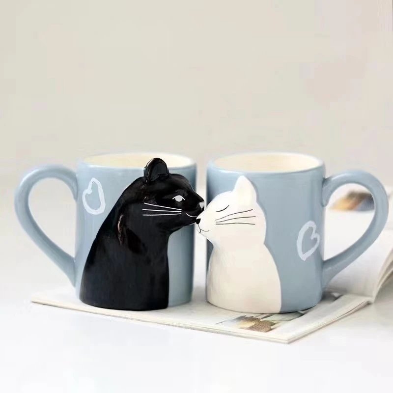 Kiss Cat Coffee Couple Handmade Mug