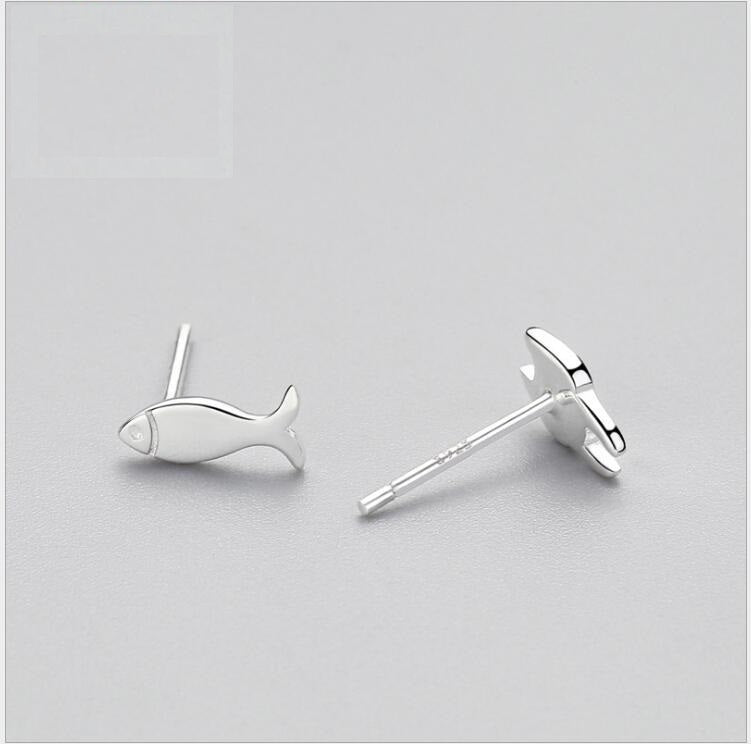 Fashion Asymmetry 925 Sterling Silver Stud Earrings Animal Fish Cat Stud Earrings for Women Personality Jewelry Gifts