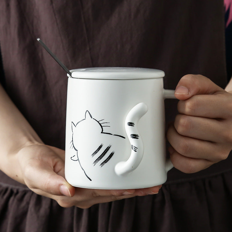 Japanese style cat tail ceramic mug