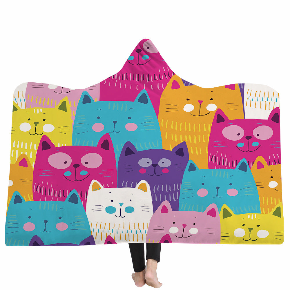 Cute cat with hood digital printing blanket