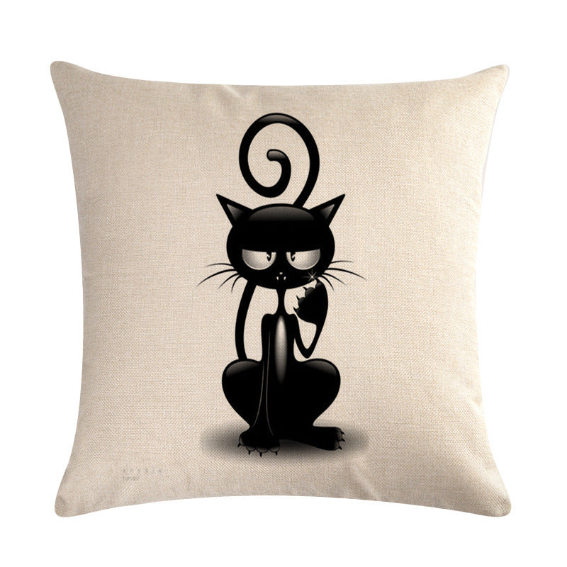 Little black cat series linen pillowcase