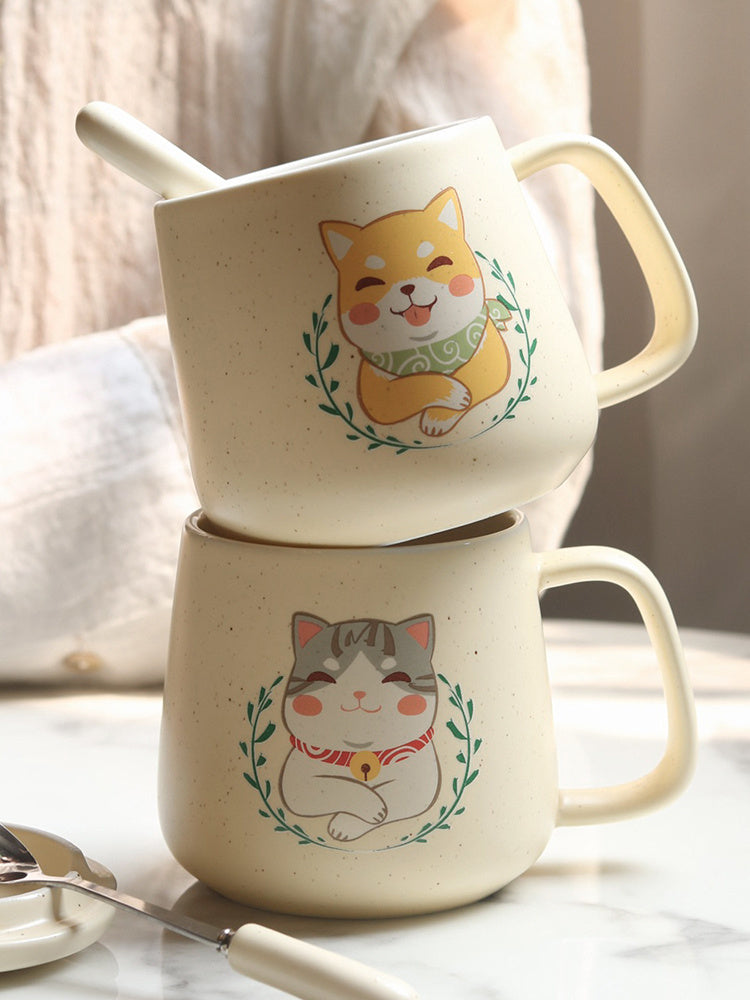 Cat and dog ceramic water cup