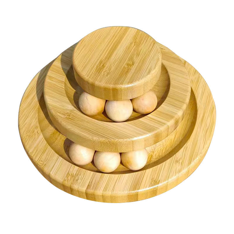 Solid Wood Cat Toy Wooden Turntable Rolling Ball Double Layer Tease Cat Bite Resistant Toy