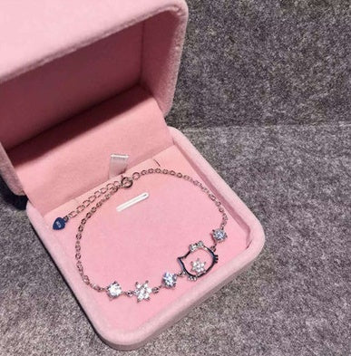 925 Sterling Silver Crystal Bracelet Women Kt Bracelet Cat Simple Fashion Jewelry Student Birthday Korean Gift