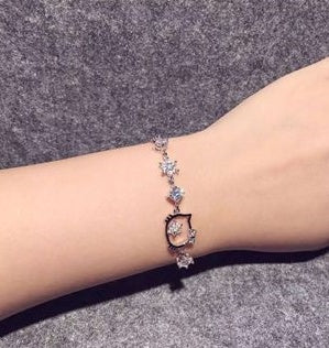 925 Sterling Silver Crystal Bracelet Women Kt Bracelet Cat Simple Fashion Jewelry Student Birthday Korean Gift