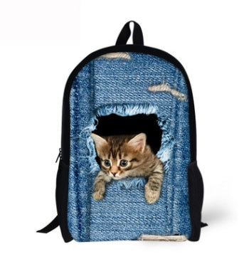 FORUDESIGNS Cat Backpack Cute 3D Animal Denim Backpacks for Children Boys Girls Casual Kids School Bag Mochila Travel Backpack