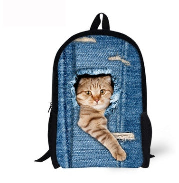 FORUDESIGNS Cat Backpack Cute 3D Animal Denim Backpacks for Children Boys Girls Casual Kids School Bag Mochila Travel Backpack