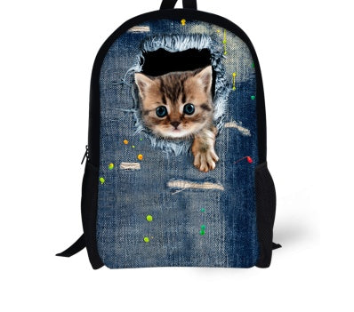 FORUDESIGNS Cat Backpack Cute 3D Animal Denim Backpacks for Children Boys Girls Casual Kids School Bag Mochila Travel Backpack