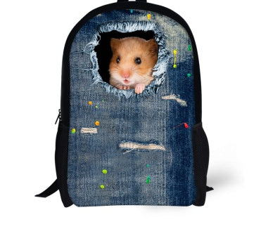 FORUDESIGNS Cat Backpack Cute 3D Animal Denim Backpacks for Children Boys Girls Casual Kids School Bag Mochila Travel Backpack