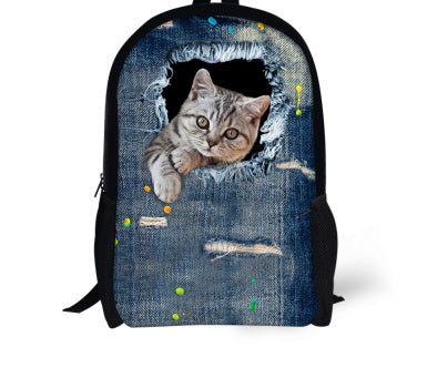 FORUDESIGNS Cat Backpack Cute 3D Animal Denim Backpacks for Children Boys Girls Casual Kids School Bag Mochila Travel Backpack