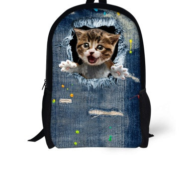 FORUDESIGNS Cat Backpack Cute 3D Animal Denim Backpacks for Children Boys Girls Casual Kids School Bag Mochila Travel Backpack