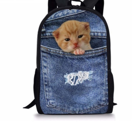 FORUDESIGNS Cat Backpack Cute 3D Animal Denim Backpacks for Children Boys Girls Casual Kids School Bag Mochila Travel Backpack