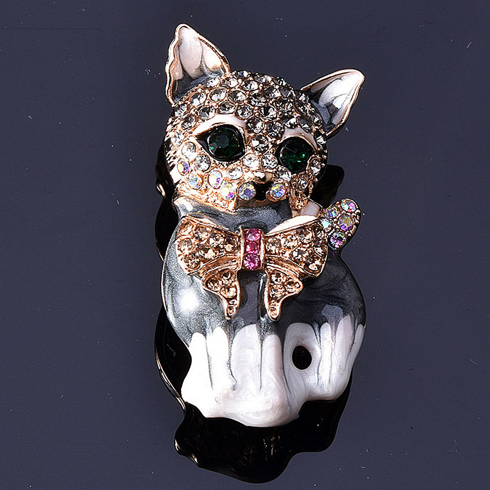 Lively Pride Cat Brooch for Party Shell Metal Crown Blue Crystal Enamel Pin Black Animal Brooch for Women Jewelry Accessories