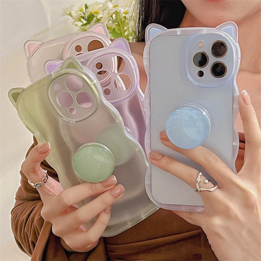 Cat Ear Solid Color Stand Phone Case