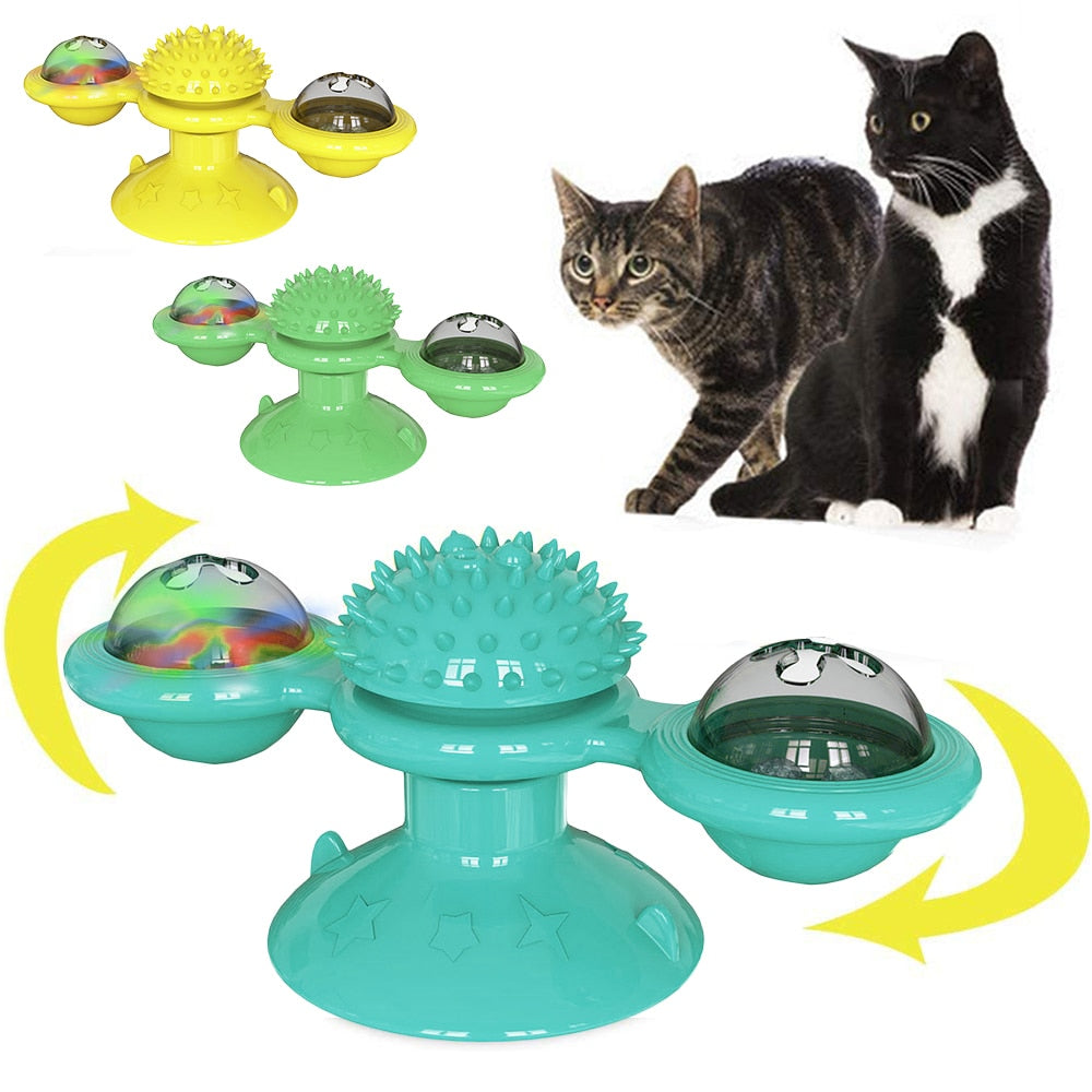 Pet Toys For Cats Turntable Puzzle Catnip Glowing Ball Interactive Rotatable Windmill Kitten Cat Toy Play Game Cat Supplies