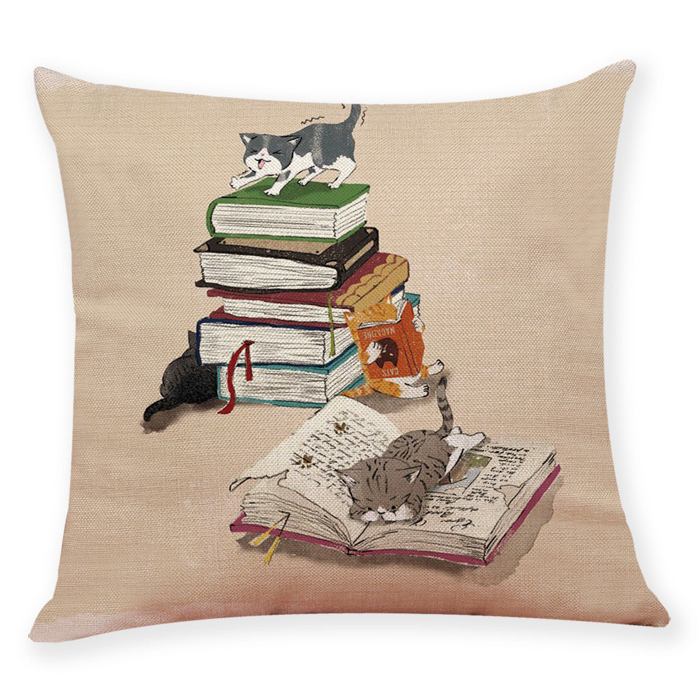 New Textbook Cat Creative Cotton And Linen Pillowcase