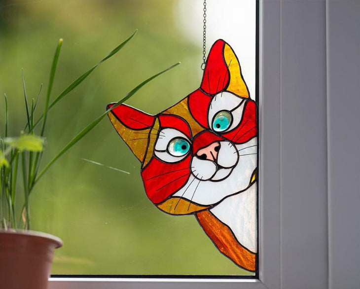 Stained Glass Cat Window Hanger Decoration