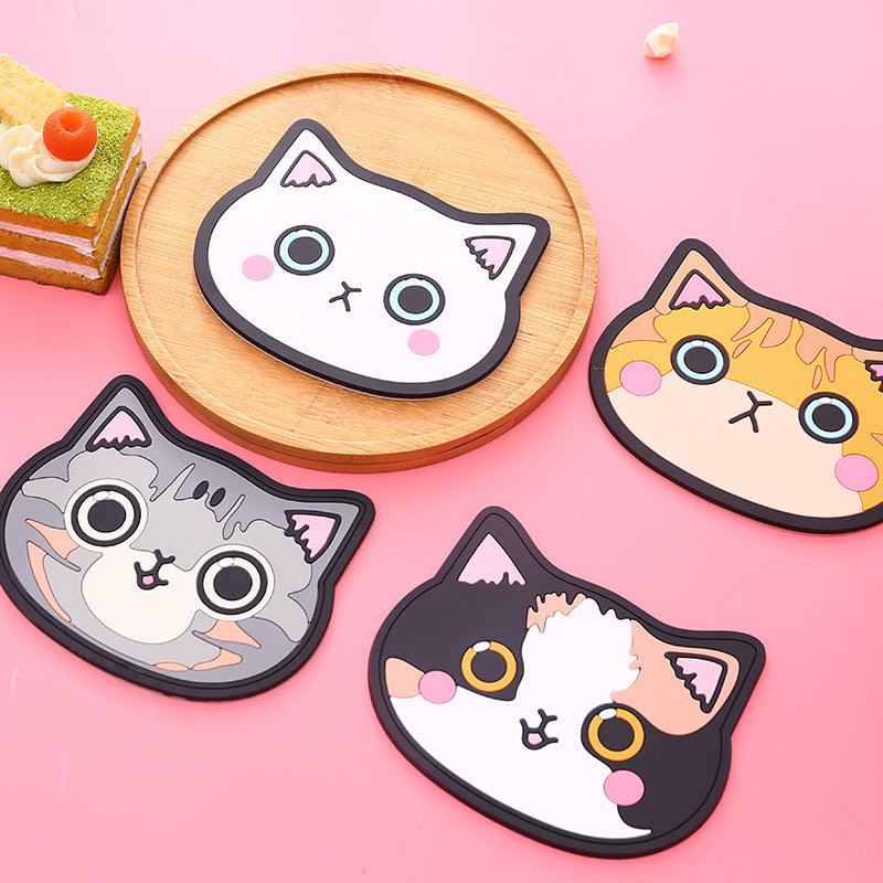 Cute Cat Thermal Insulation Non-slip Silicone Coaster