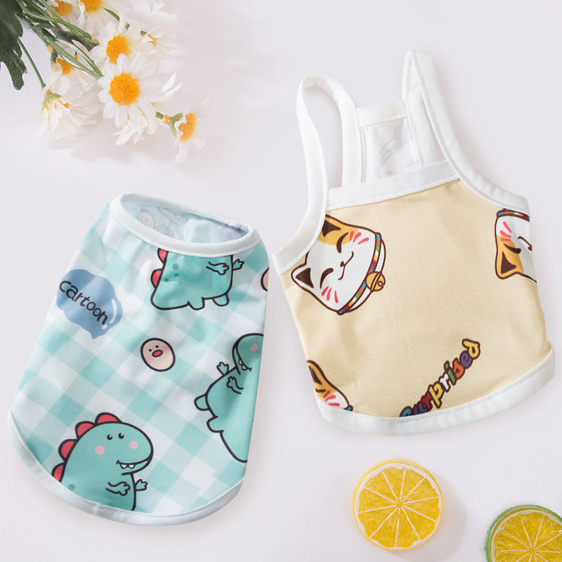 Spring and summer new pet vest full of cute little dinosaur cat / dog clothes