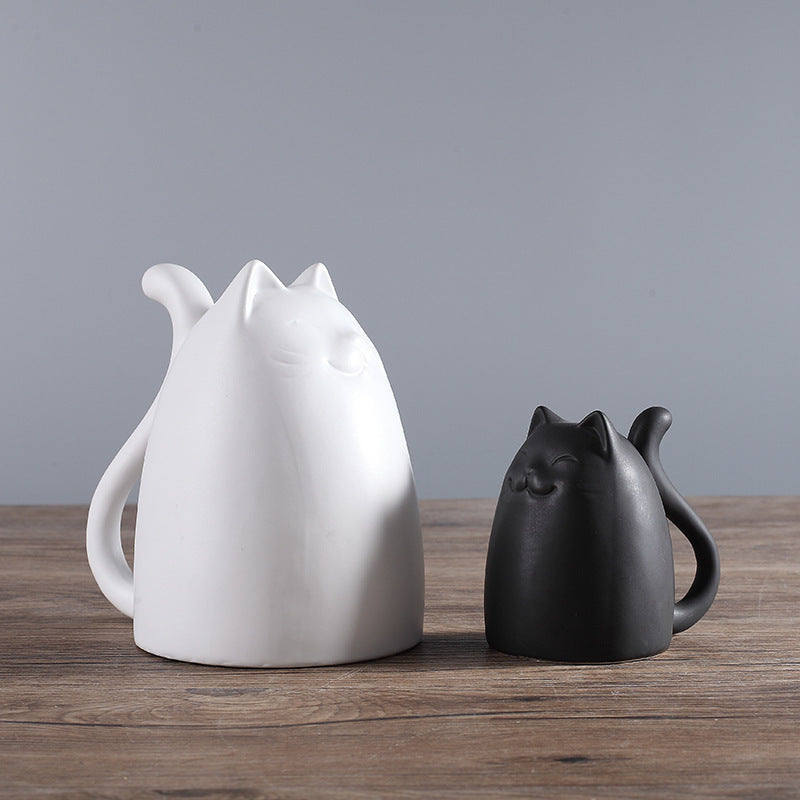 Black And White Cat Furnishings Ceramic Vase Ornaments Nordic Ceramics Home Crafts Family Of Three Cat Ornaments