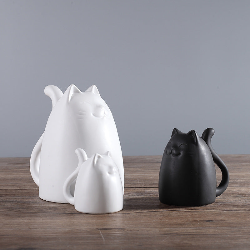 Black And White Cat Furnishings Ceramic Vase Ornaments Nordic Ceramics Home Crafts Family Of Three Cat Ornaments