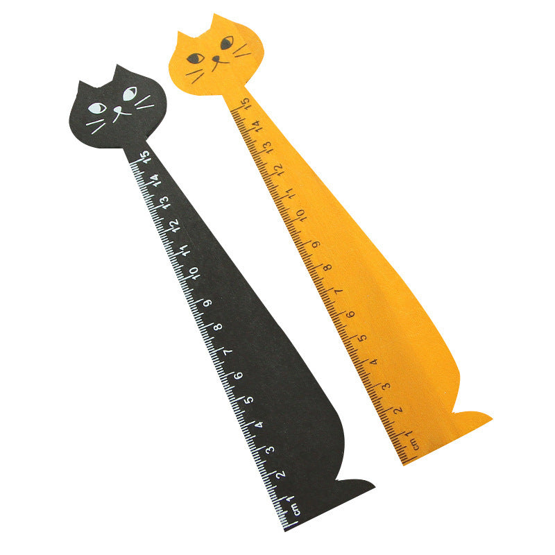 Through Lovely Cat Shape Solid Wooden Ruler Measurement