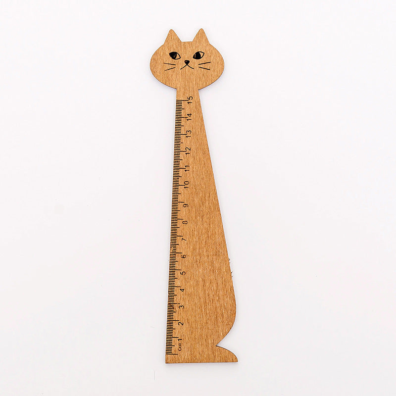 Through Lovely Cat Shape Solid Wooden Ruler Measurement