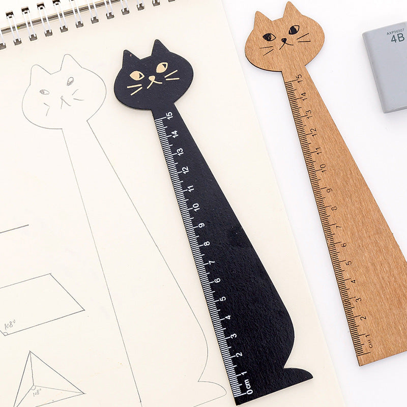 Through Lovely Cat Shape Solid Wooden Ruler Measurement